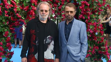 Benny Andersson, left, and Bjorn Ulvaeus pose for photographers upon arrival at the World premiere of the film 'Mamma Mia! Here We Go Again', in London Monday, July 16, 2018. (Photo by Joel C Ryan/Invision/AP)